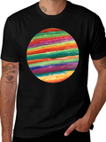 Rainbow Stripe Circle Graphic Black T-Shirt