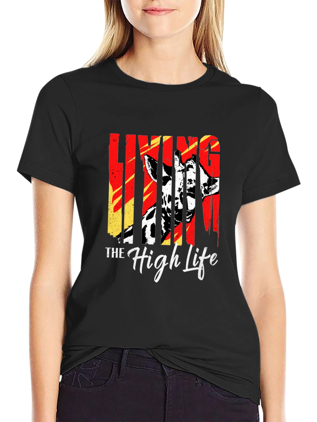 Living The High Life Giraffe T-Shirt - Black