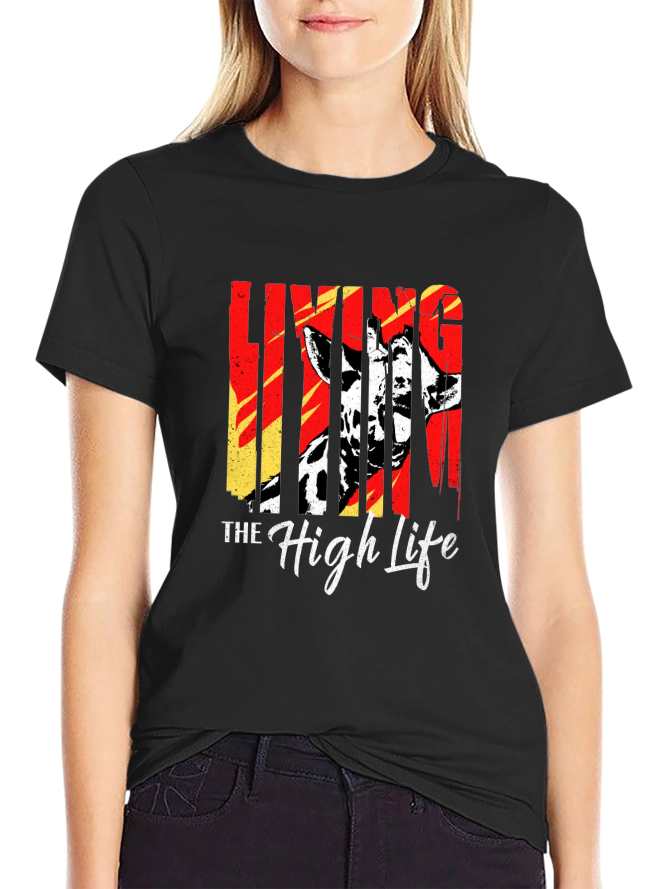 Living The High Life Giraffe T-Shirt - Black