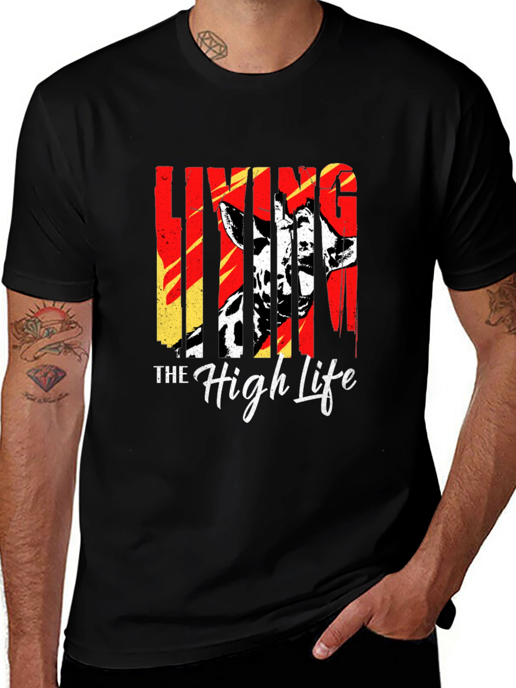 Living The High Life Giraffe T-Shirt - Black