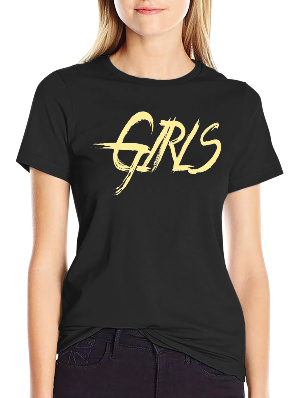 Girls Graphic Tee - Stylish Black Cotton T-Shirt