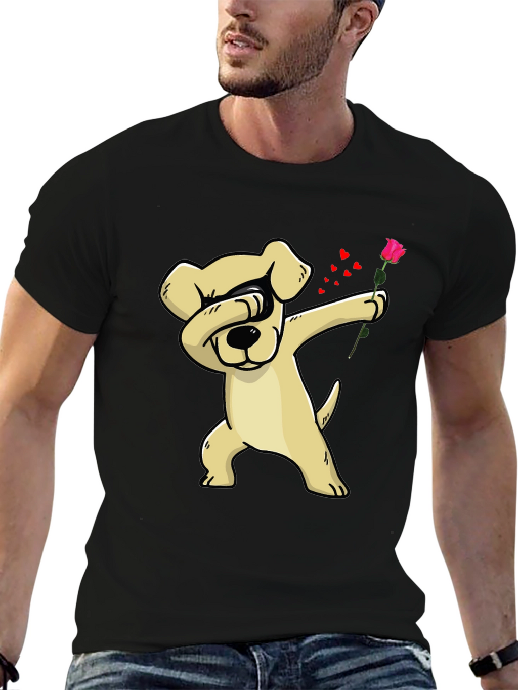 Dabbing Dog Rose Valentines Day T-Shirt