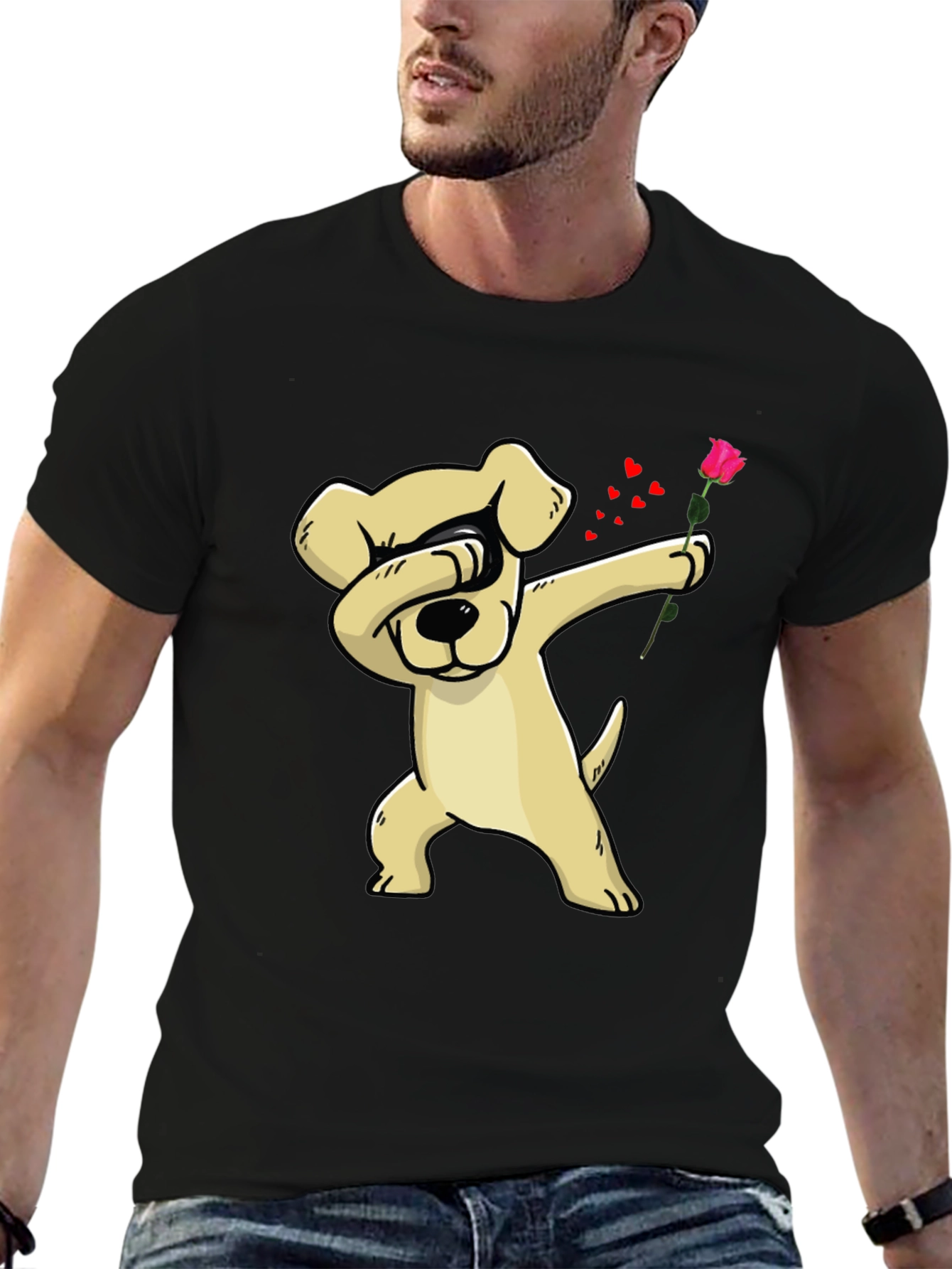 Dabbing Dog Rose Valentines Day T-Shirt