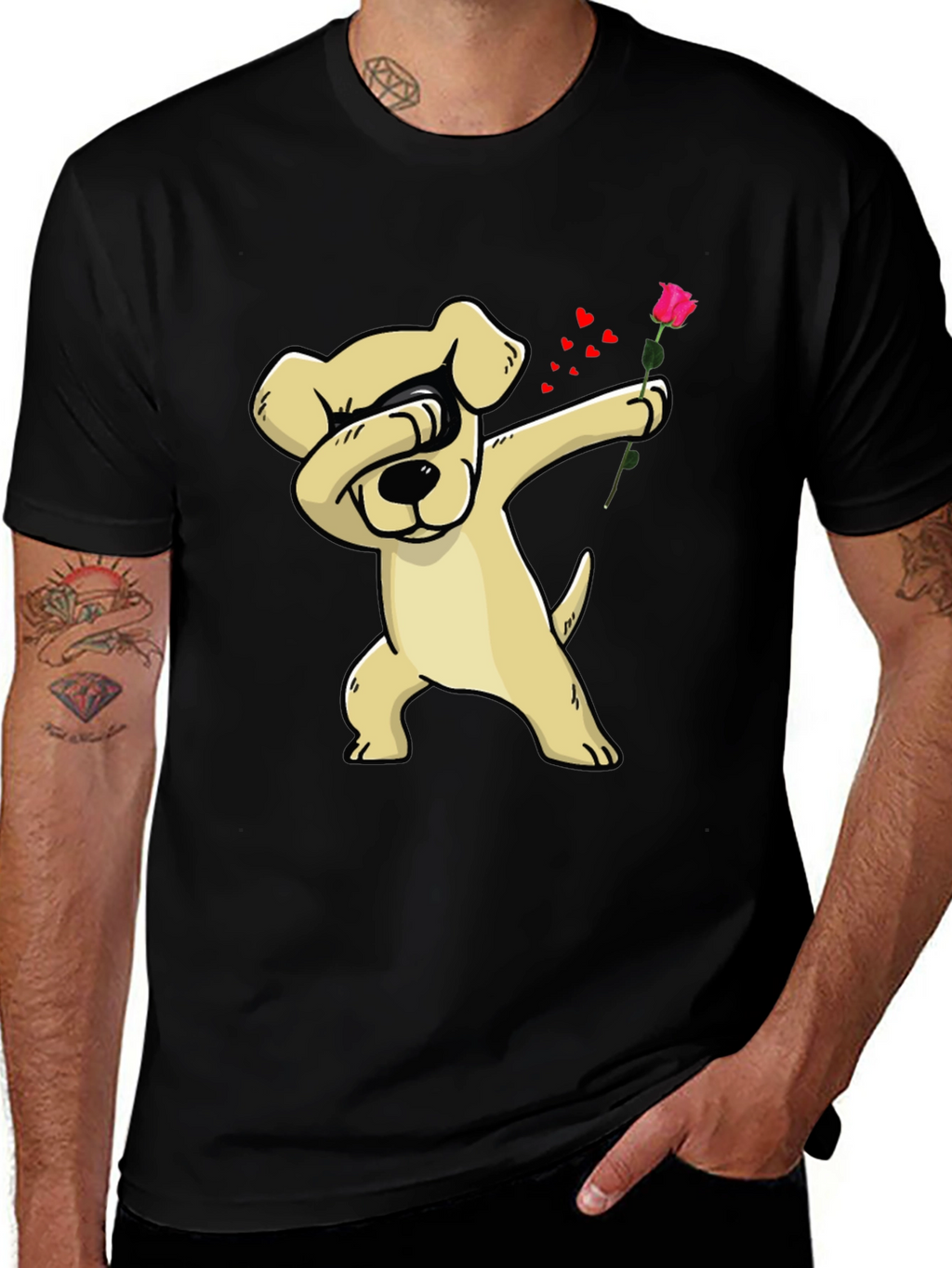 Dabbing Dog Rose Valentines Day T-Shirt