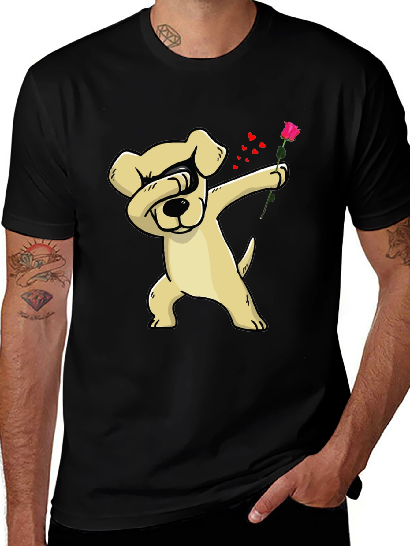 Dabbing Dog Rose Valentines Day T-Shirt