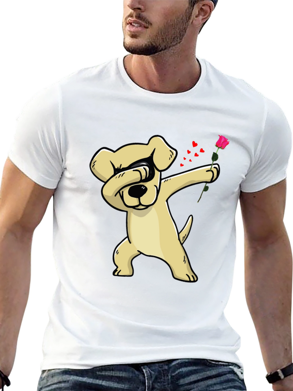 Dabbing Dog Rose Valentines Day T-Shirt