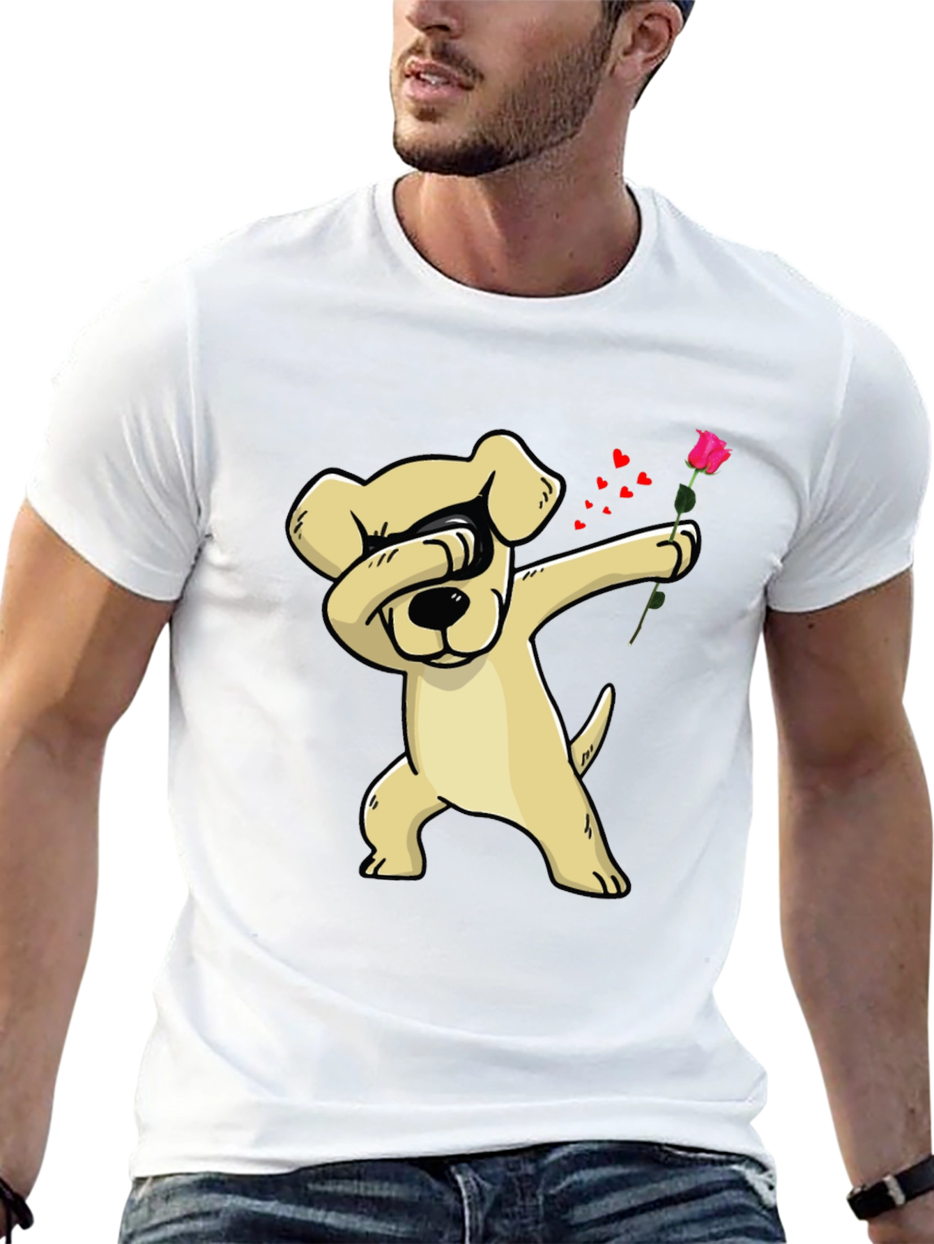 Dabbing Dog Rose Valentines Day T-Shirt