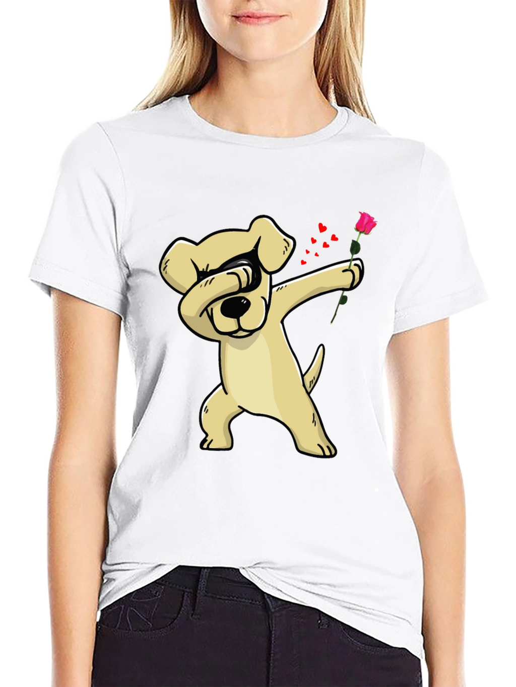 Dabbing Dog Rose Valentines Day T-Shirt