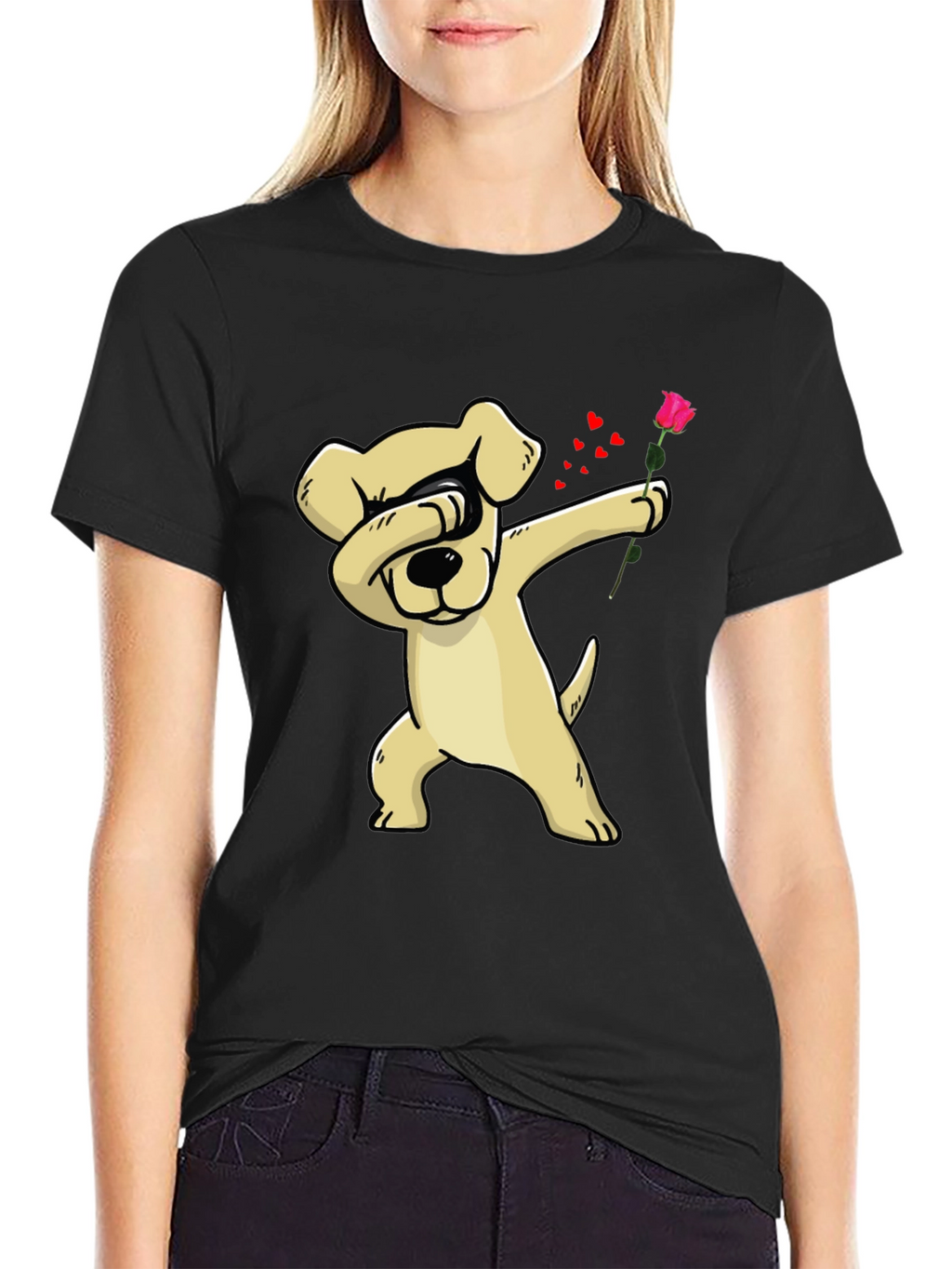Dabbing Dog Rose Valentines Day T-Shirt