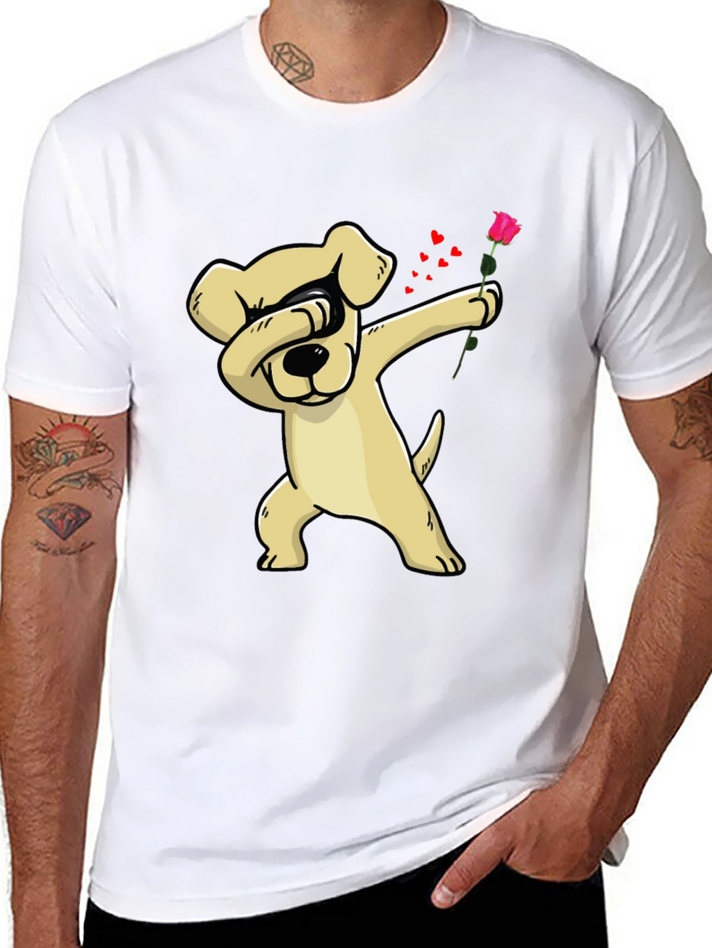 Dabbing Dog Rose Valentines Day T-Shirt