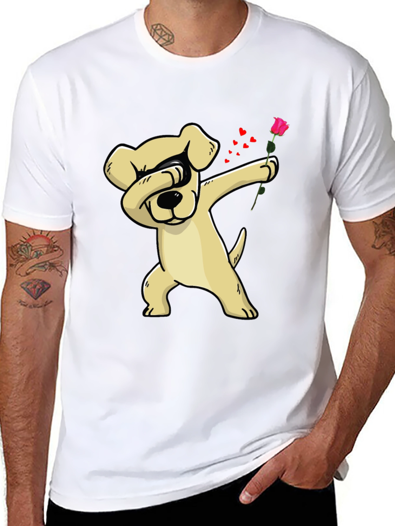 Dabbing Dog Rose Valentines Day T-Shirt