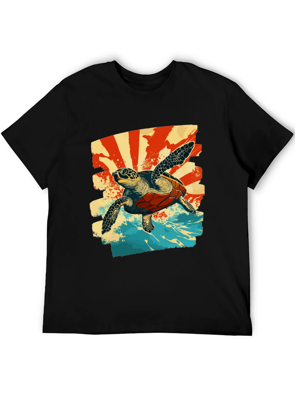Retro Sea Turtle Graphic T-Shirt - Black