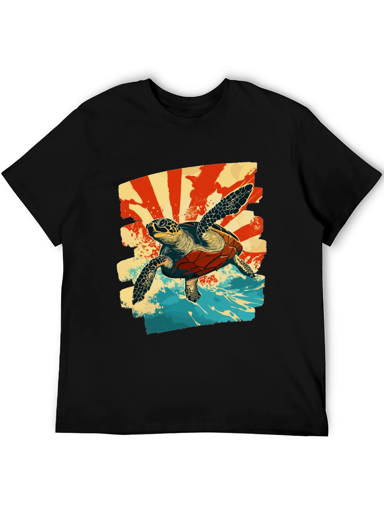 Retro Sea Turtle Graphic T-Shirt - Black