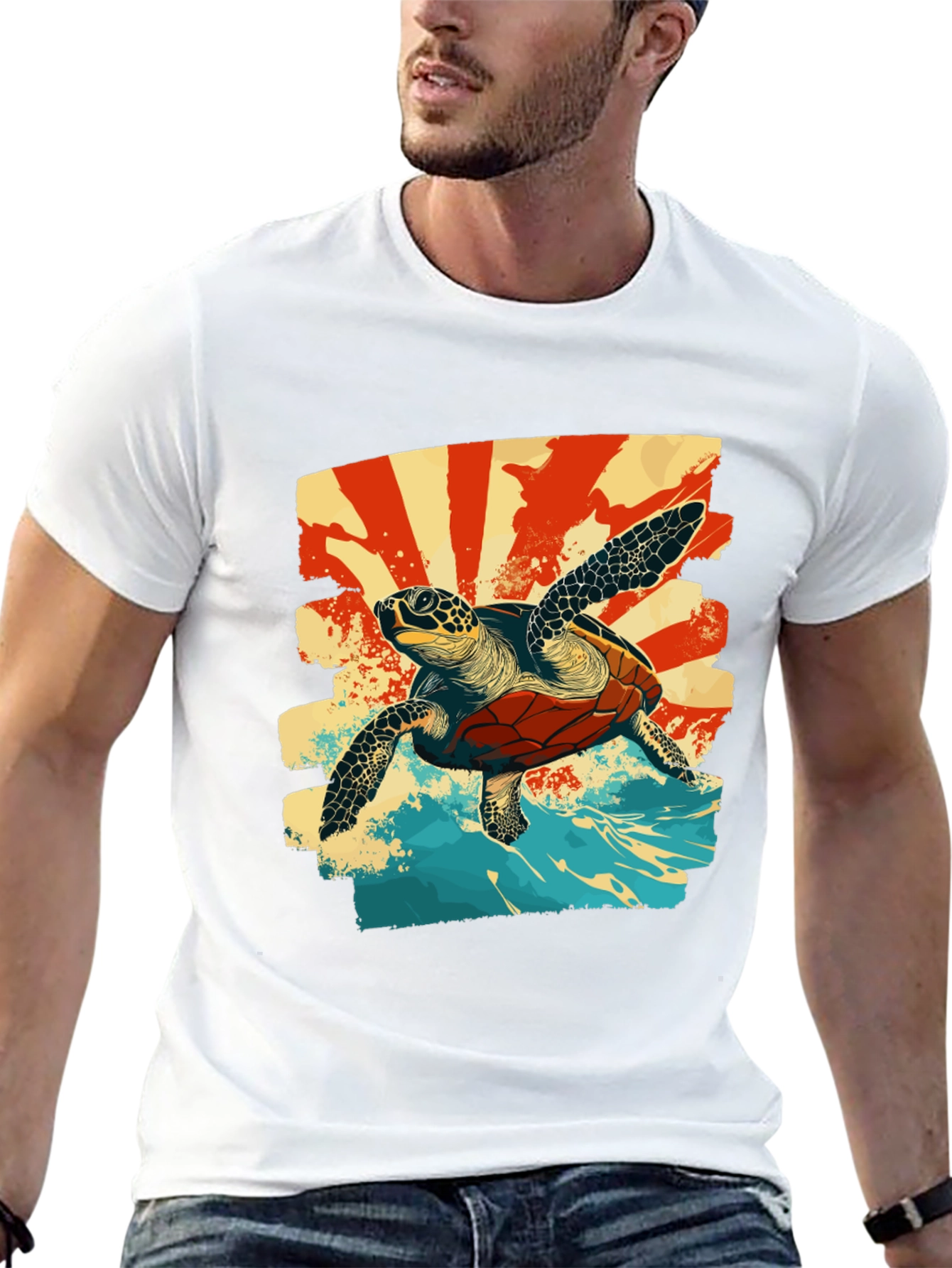 Retro Sea Turtle Graphic T-Shirt - Black
