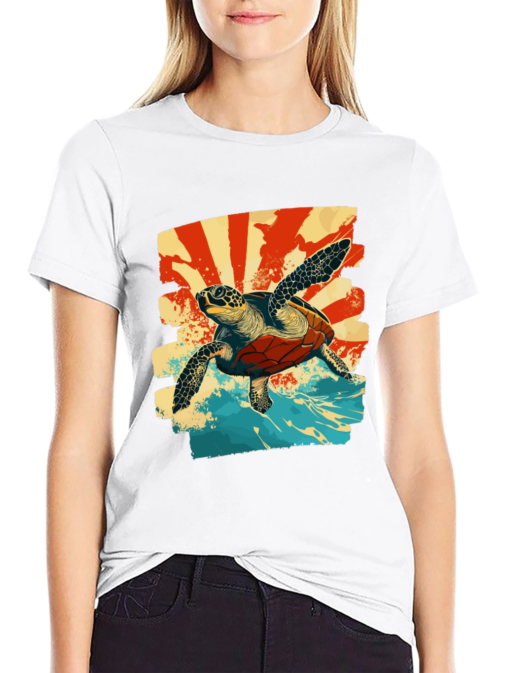 Retro Sea Turtle Graphic T-Shirt - Black