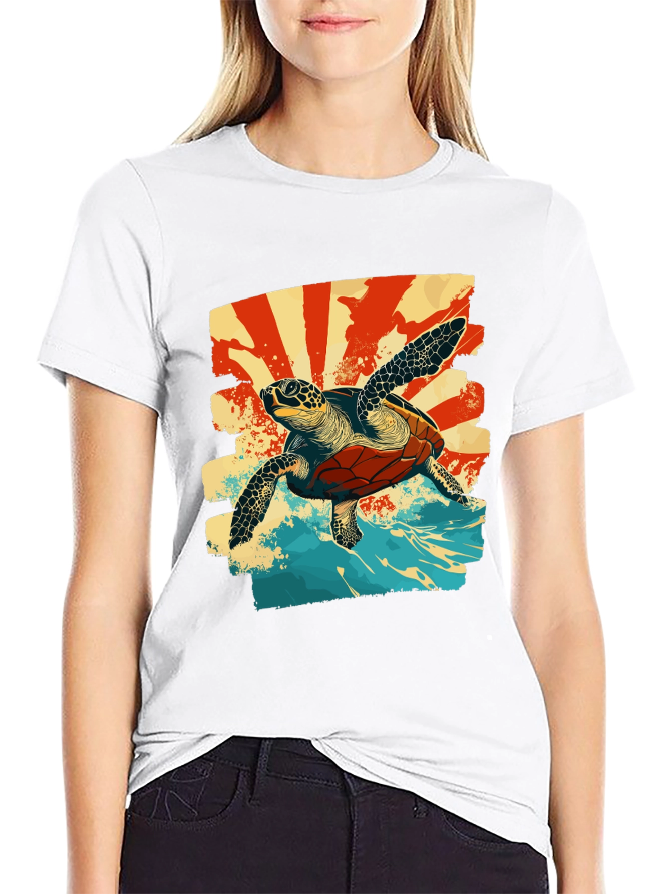 Retro Sea Turtle Graphic T-Shirt - Black