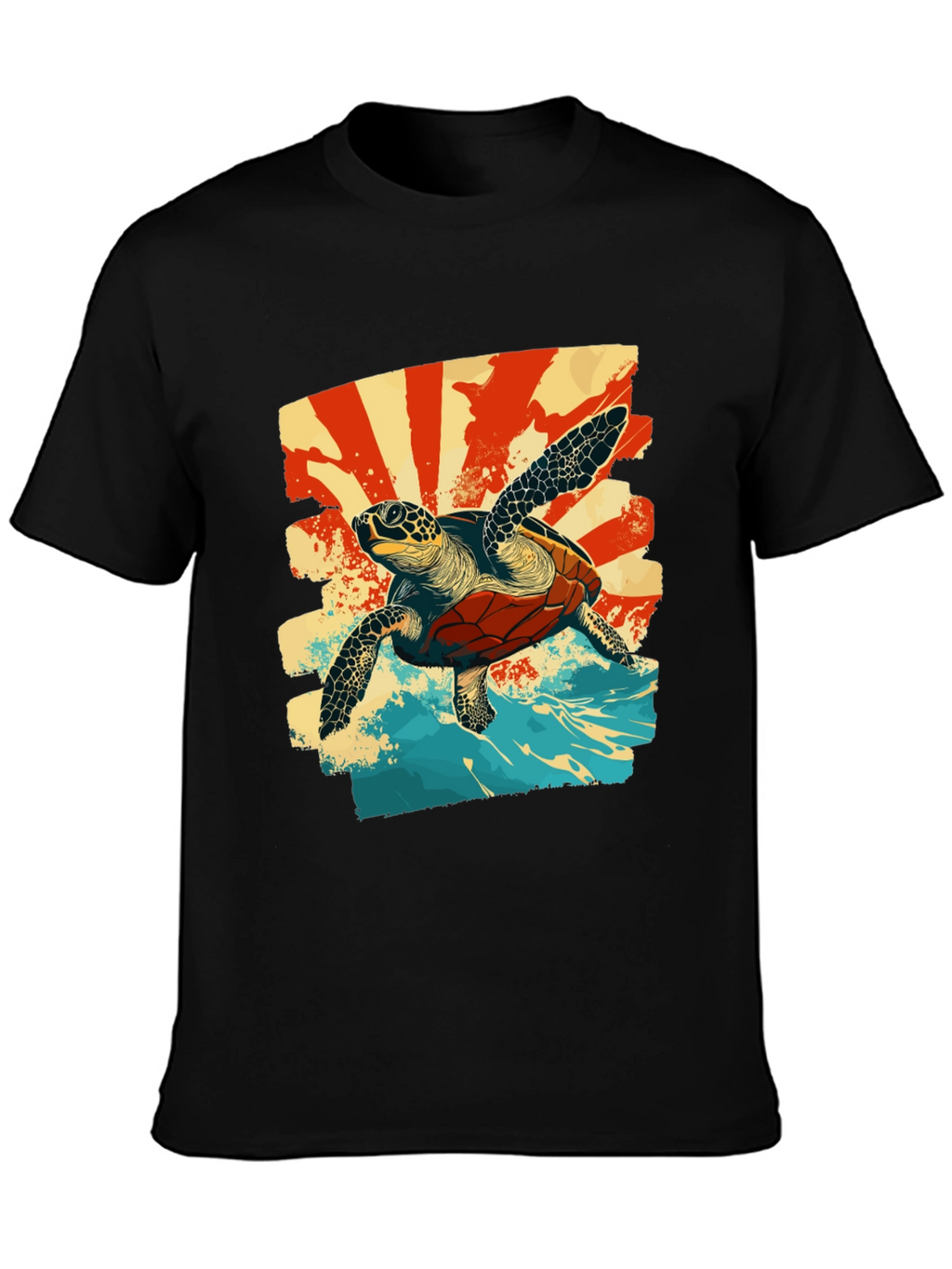 Retro Sea Turtle Graphic T-Shirt - Black