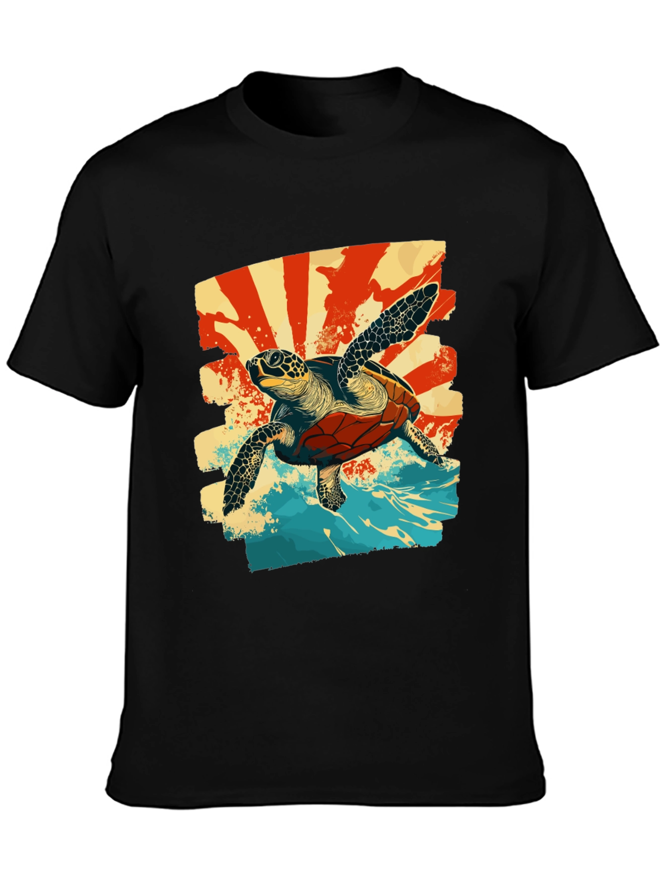 Retro Sea Turtle Graphic T-Shirt - Black