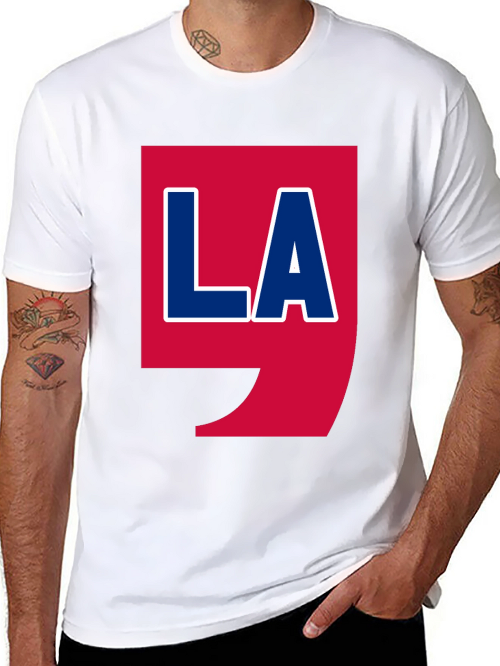 LA Graphic T-Shirt - Bold Red & Blue Design