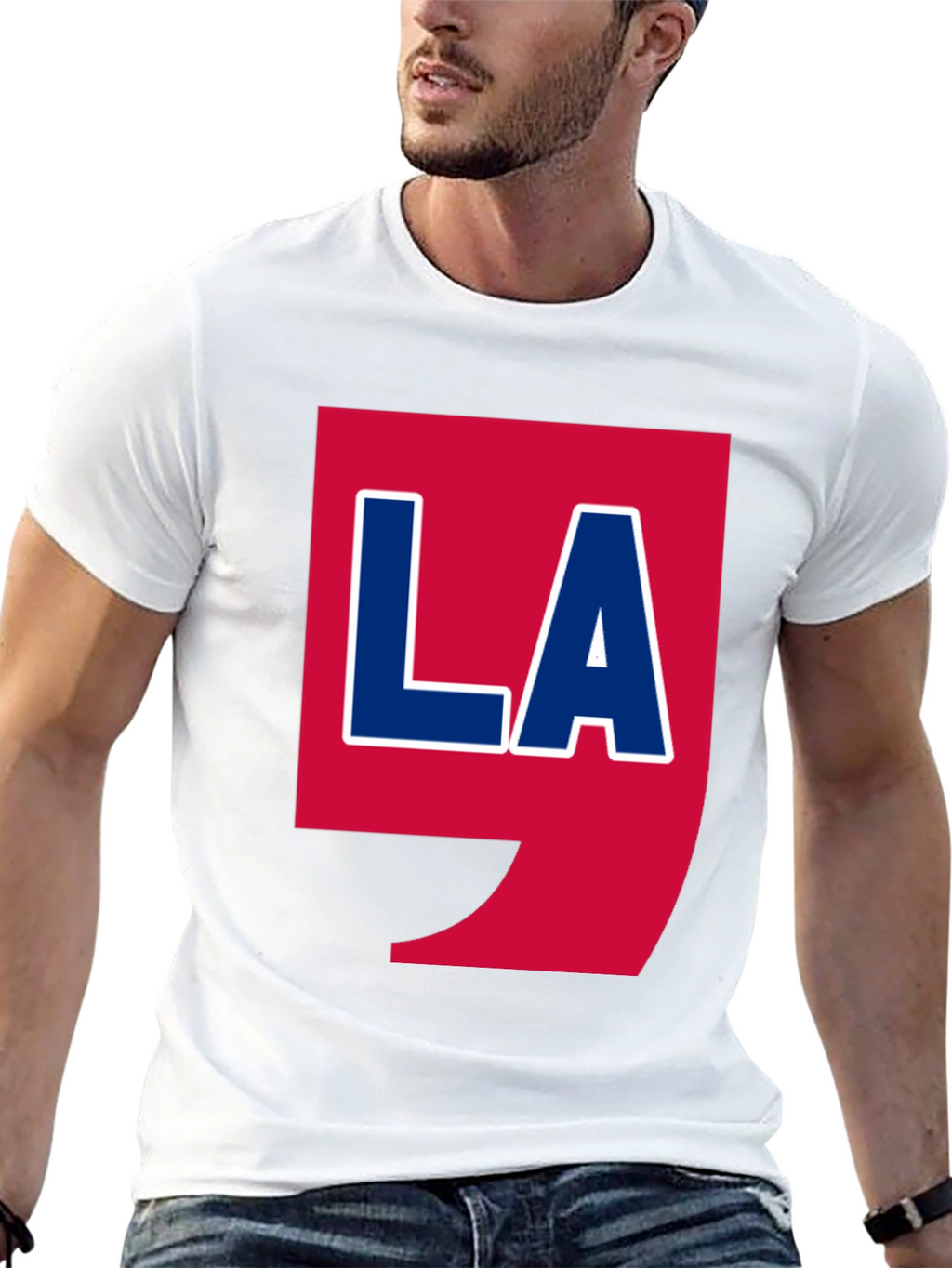 LA Graphic T-Shirt - Bold Red & Blue Design