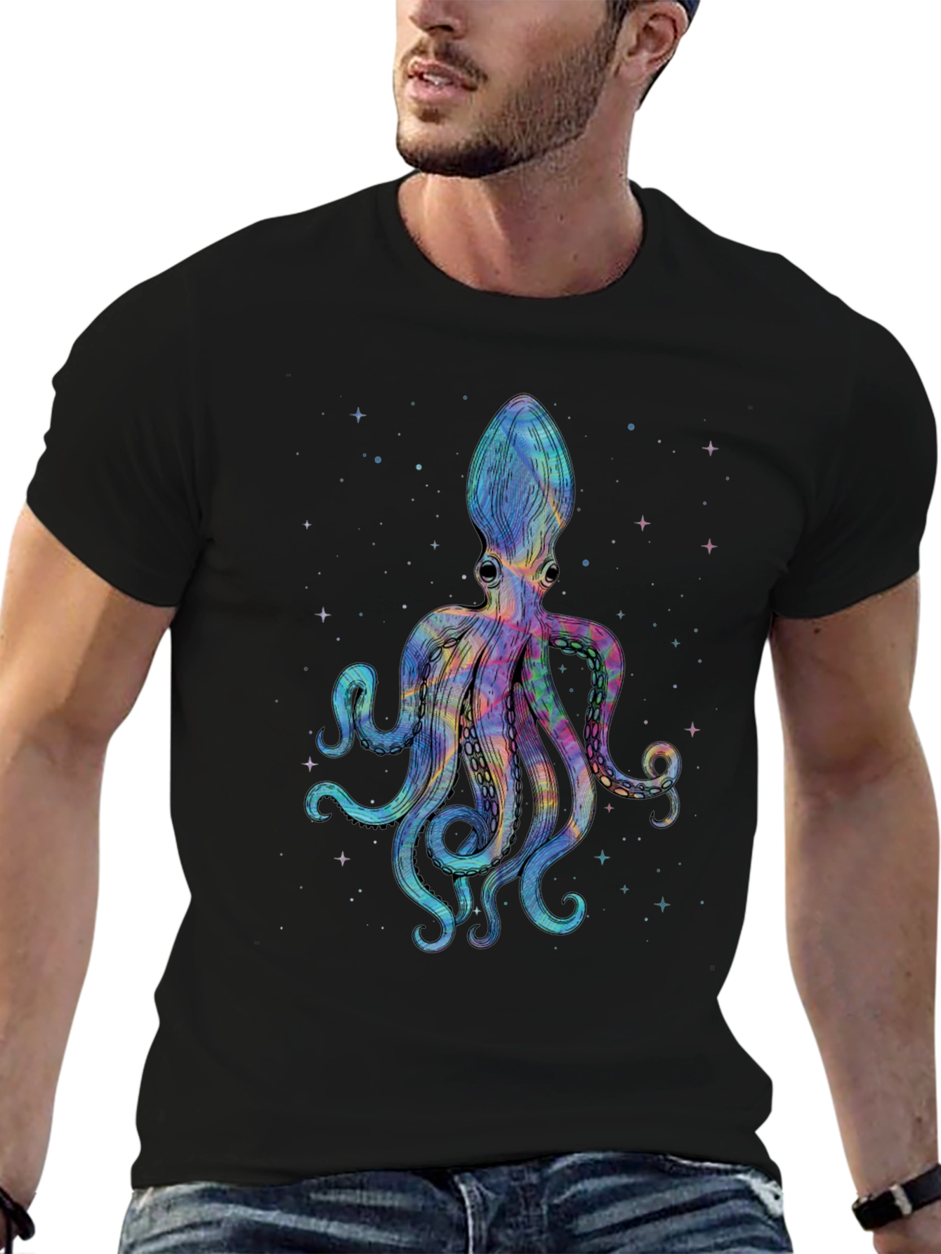Cosmic Octopus Graphic Tee - Black Cotton Comfort