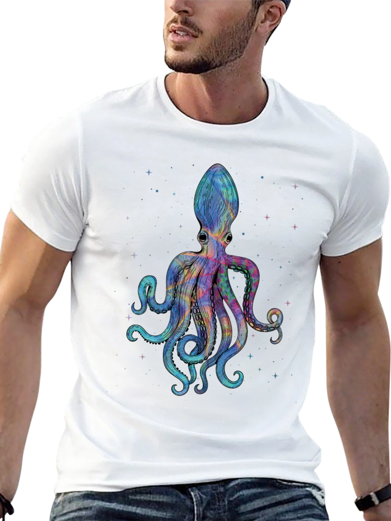 Cosmic Octopus Graphic Tee - Black Cotton Comfort