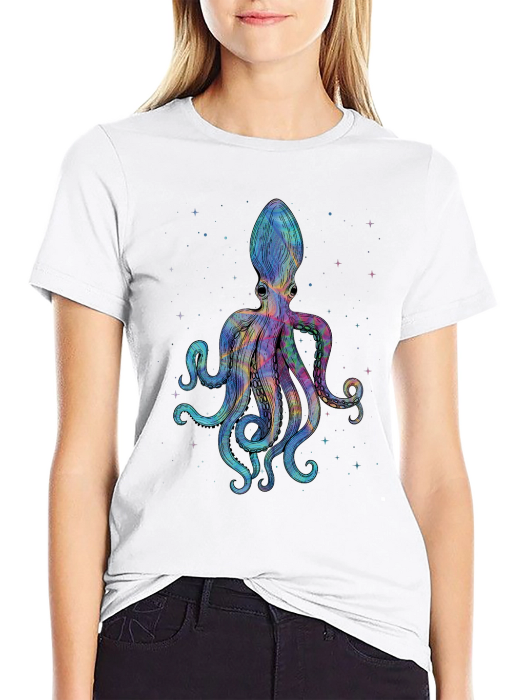 Cosmic Octopus Graphic Tee - Black Cotton Comfort