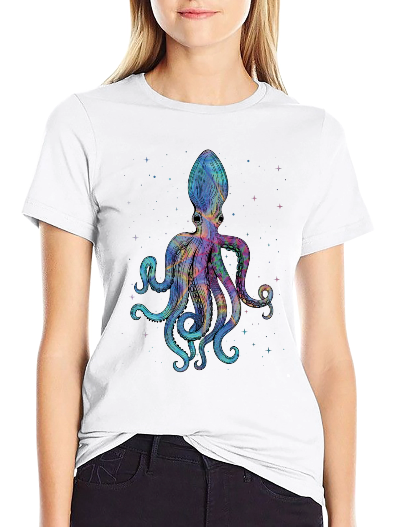 Cosmic Octopus Graphic Tee - Black Cotton Comfort