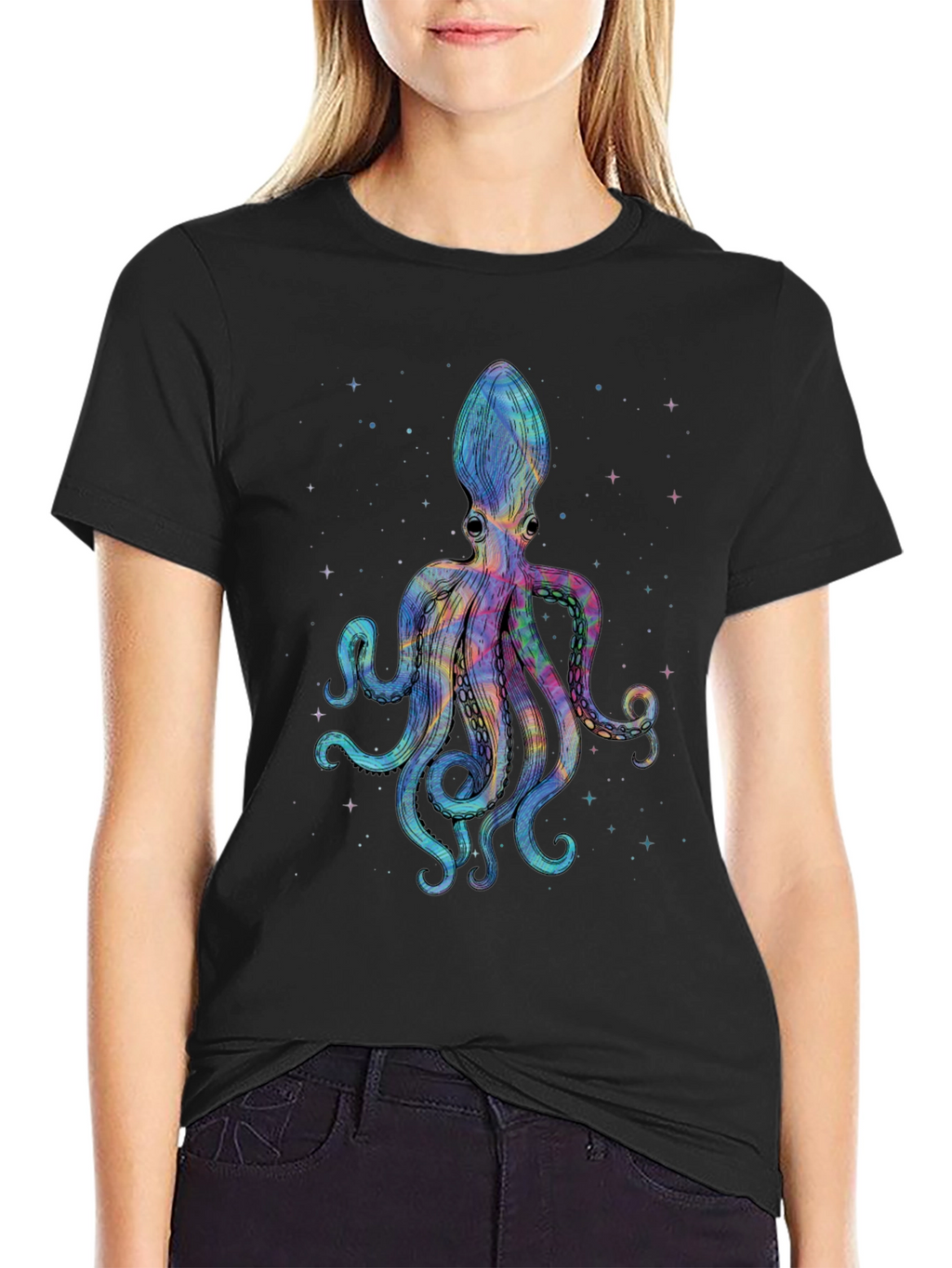 Cosmic Octopus Graphic Tee - Black Cotton Comfort