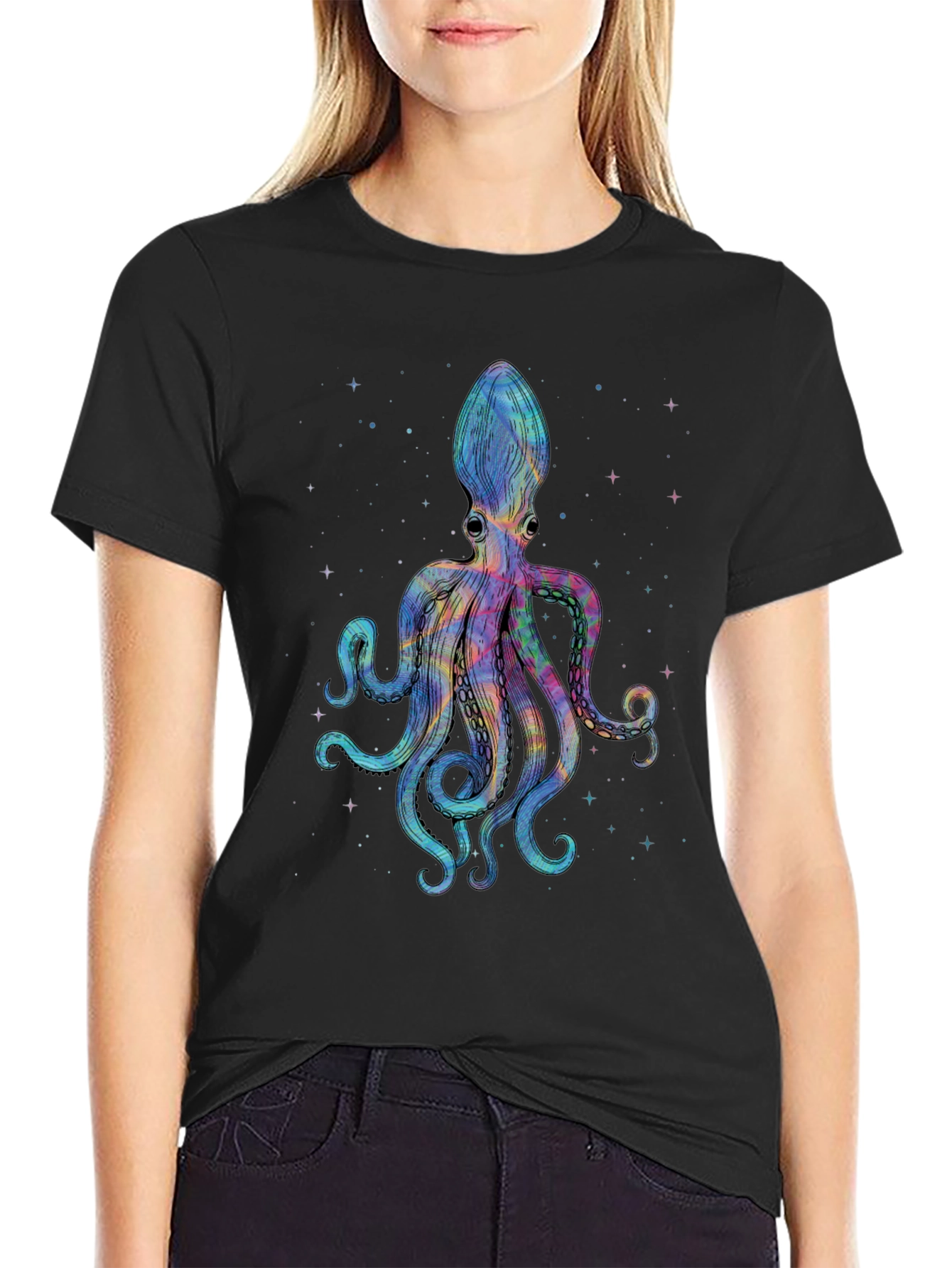 Cosmic Octopus Graphic Tee - Black Cotton Comfort