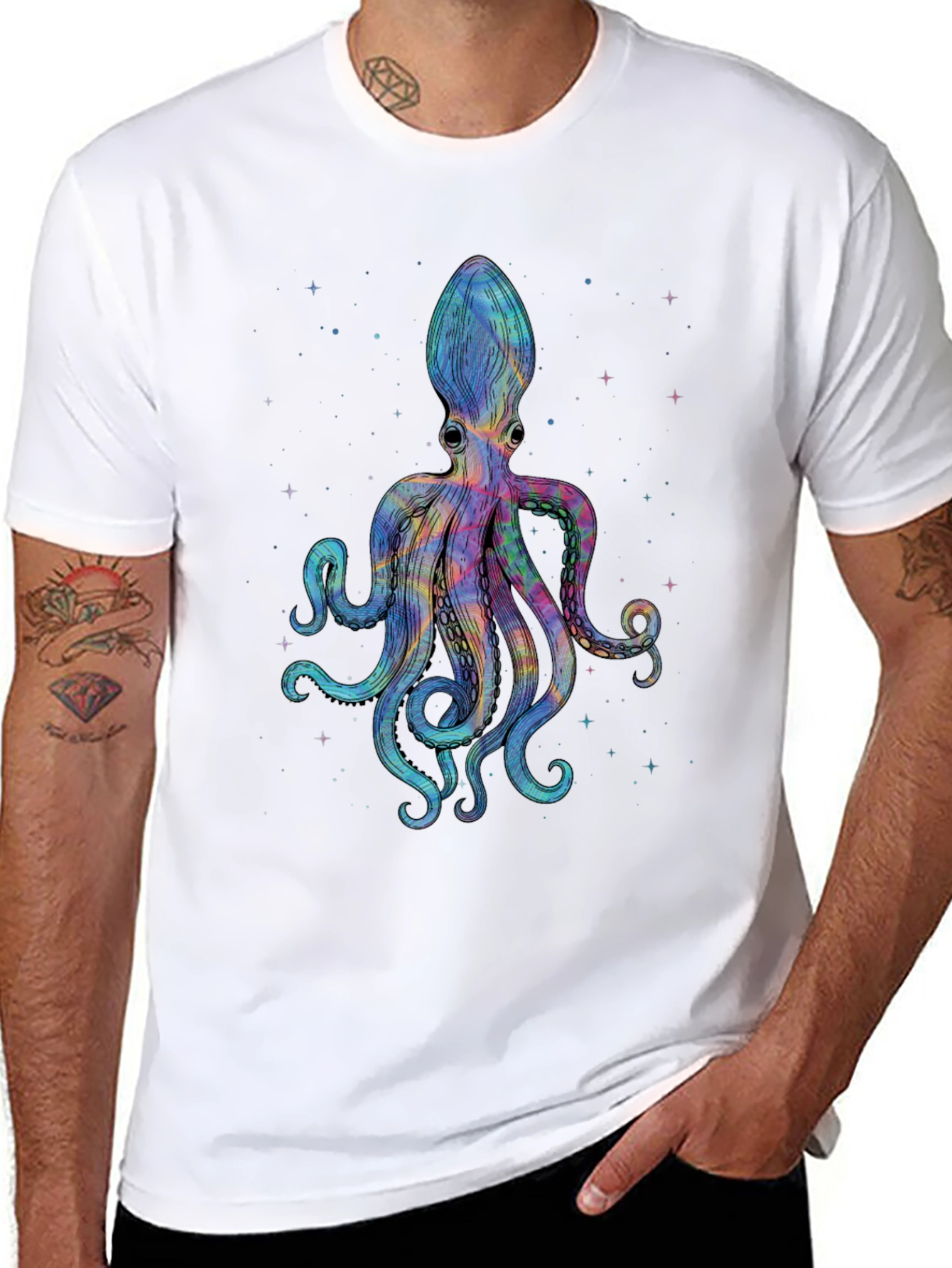 Cosmic Octopus Graphic Tee - Black Cotton Comfort