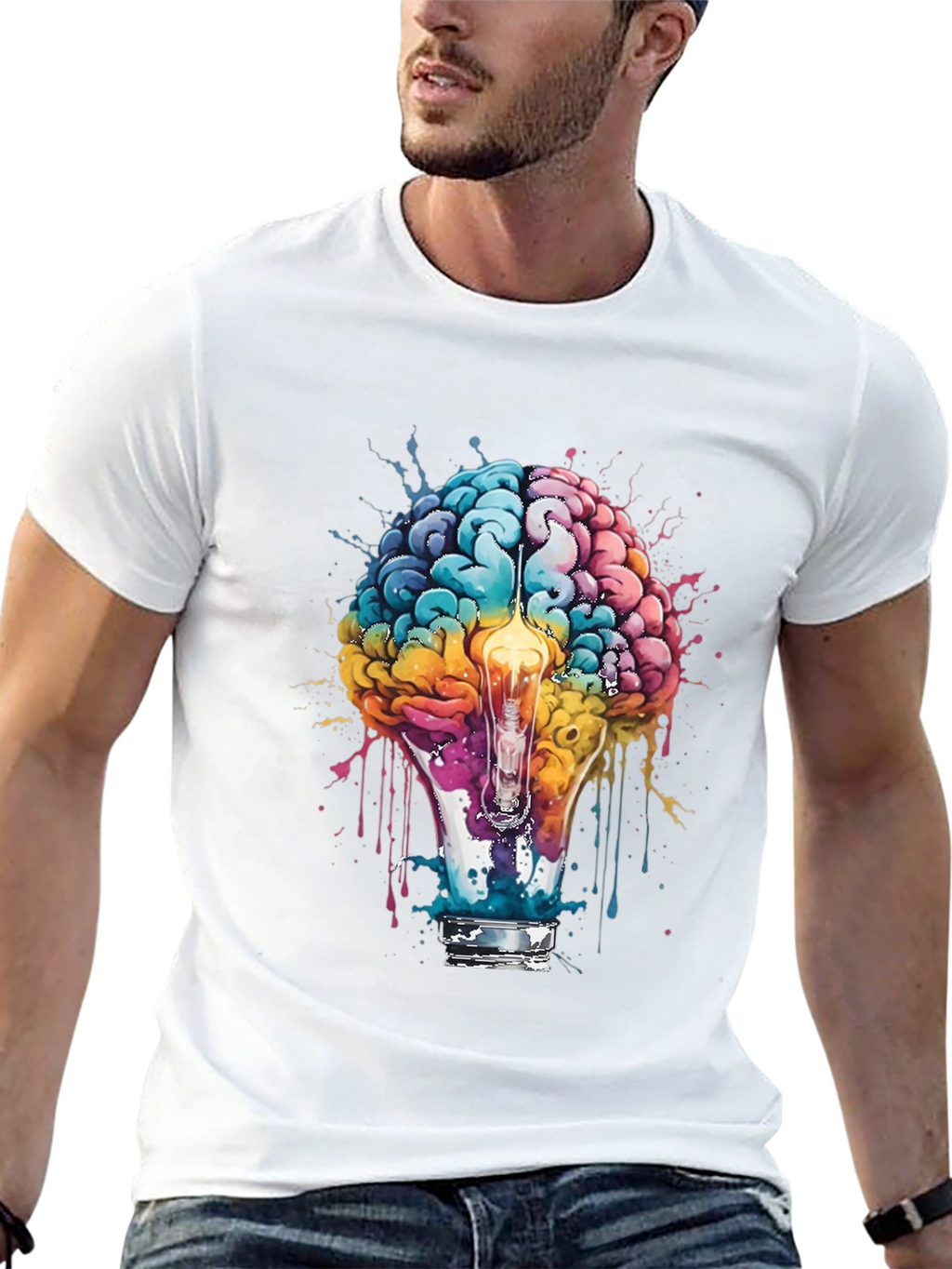 Brain Lightbulb Graphic Tee - Creative Thought T-Shirt