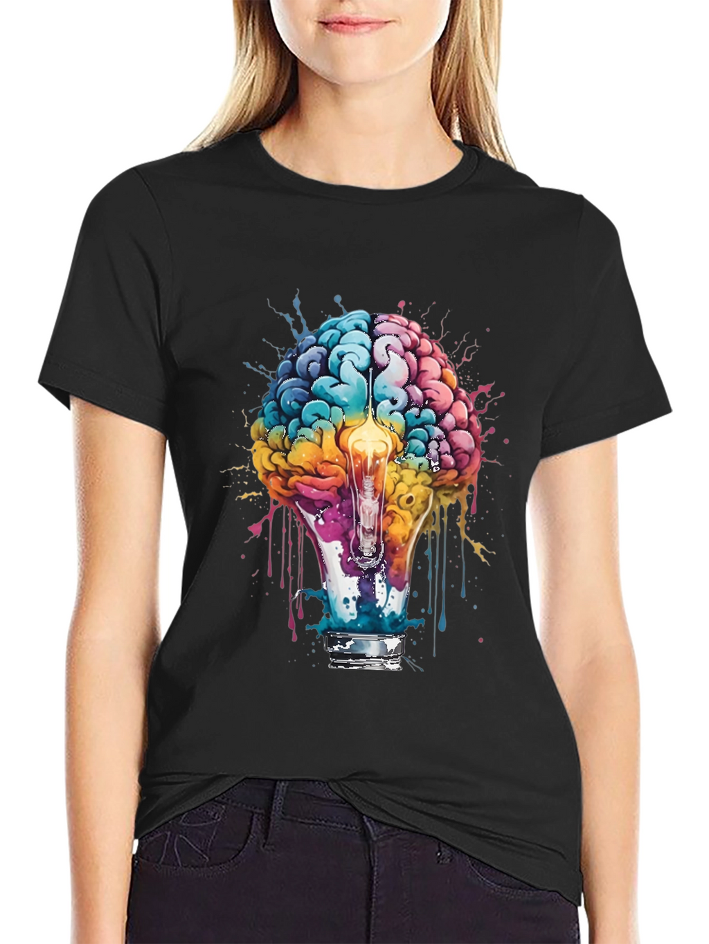 Brain Lightbulb Graphic Tee - Creative Thought T-Shirt