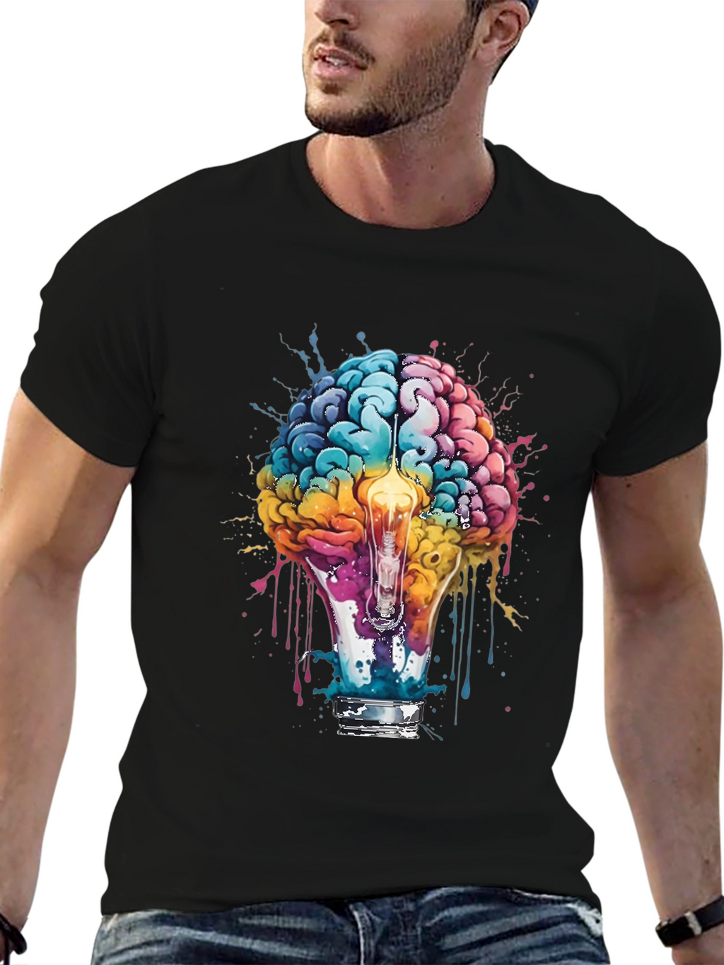 Brain Lightbulb Graphic Tee - Creative Thought T-Shirt