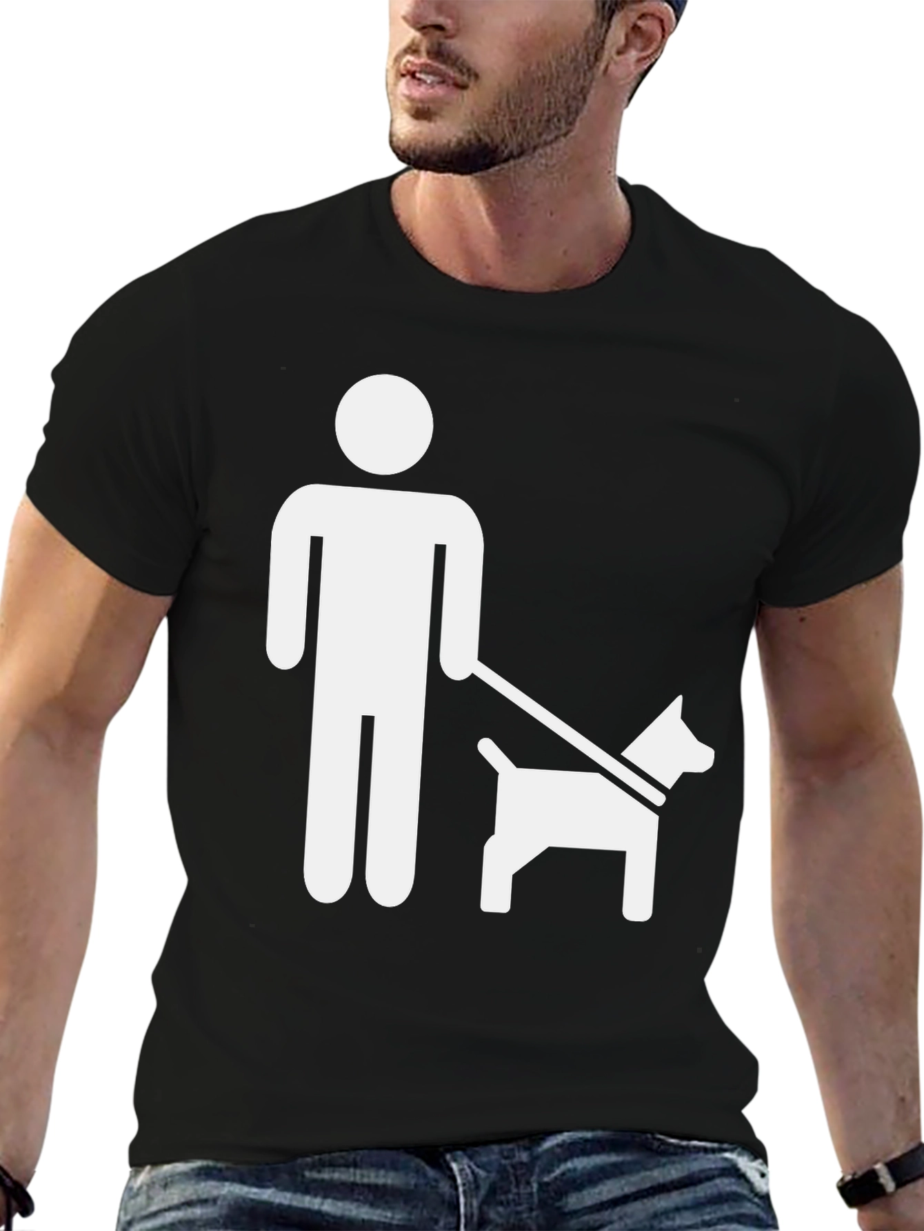 Dog Walker Graphic Tee - Black Cotton Casual T-Shirt