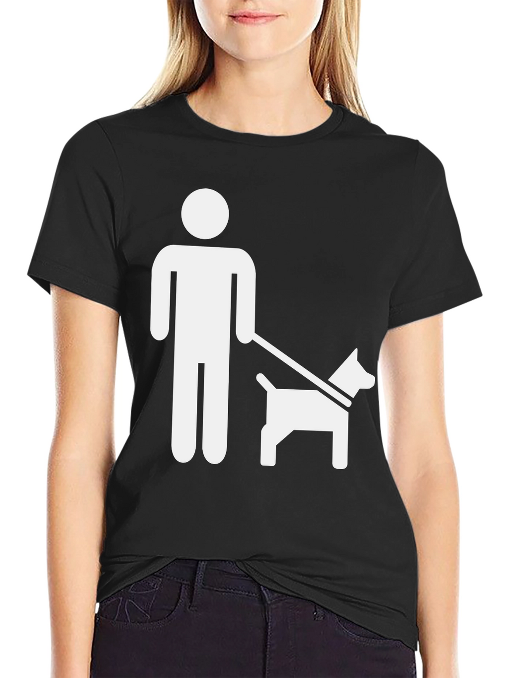Dog Walker Graphic Tee - Black Cotton Casual T-Shirt