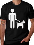 Dog Walker Graphic Tee - Black Cotton Casual T-Shirt
