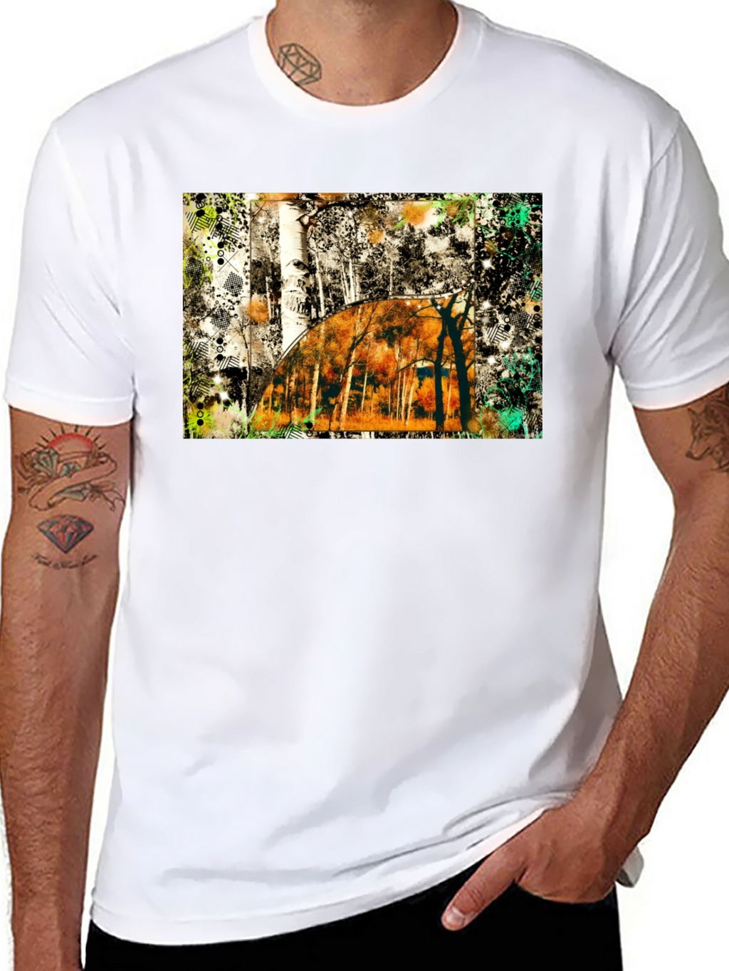Abstract Forest Graphic Print Black T-Shirt