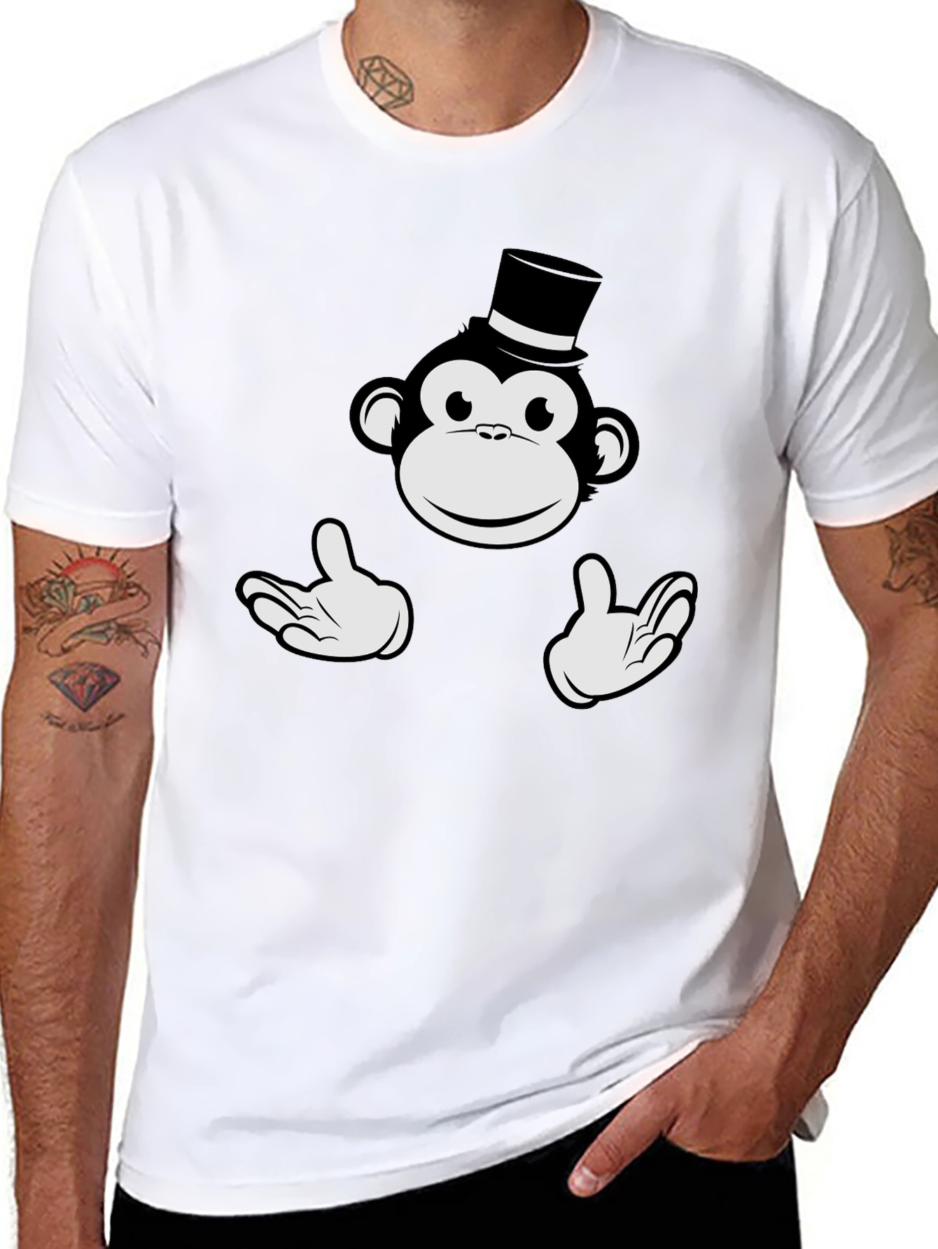 Monkey Top Hat Graphic Tee - Black Cotton T-Shirt