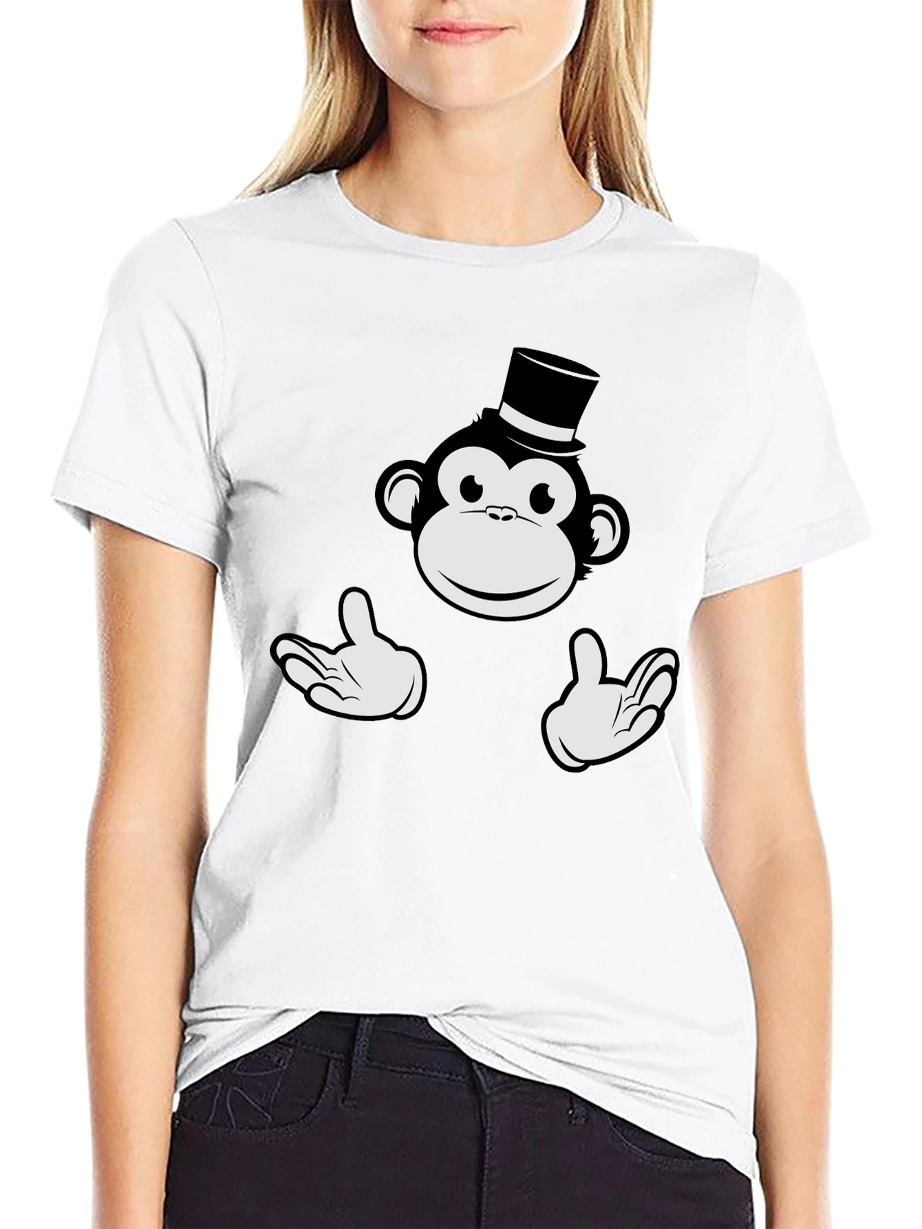 Monkey Top Hat Graphic Tee - Black Cotton T-Shirt