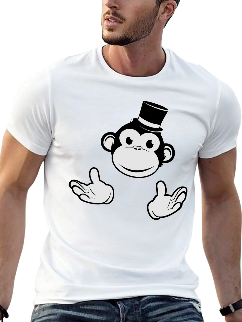 Monkey Top Hat Graphic Tee - Black Cotton T-Shirt