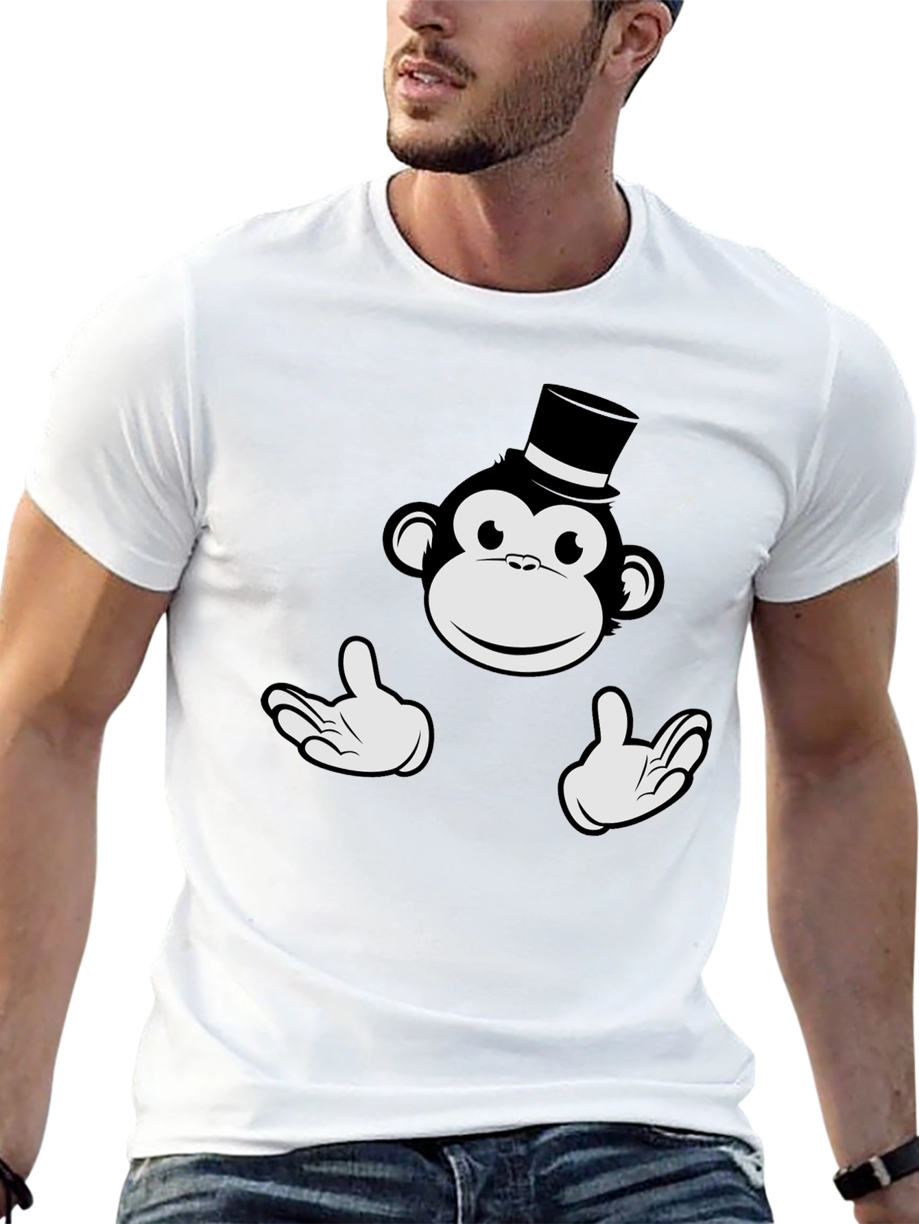 Monkey Top Hat Graphic Tee - Black Cotton T-Shirt