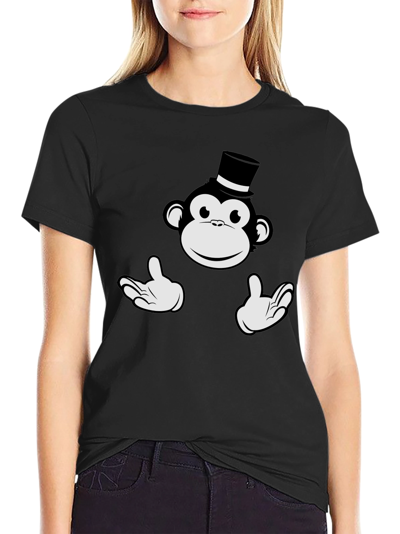 Monkey Top Hat Graphic Tee - Black Cotton T-Shirt