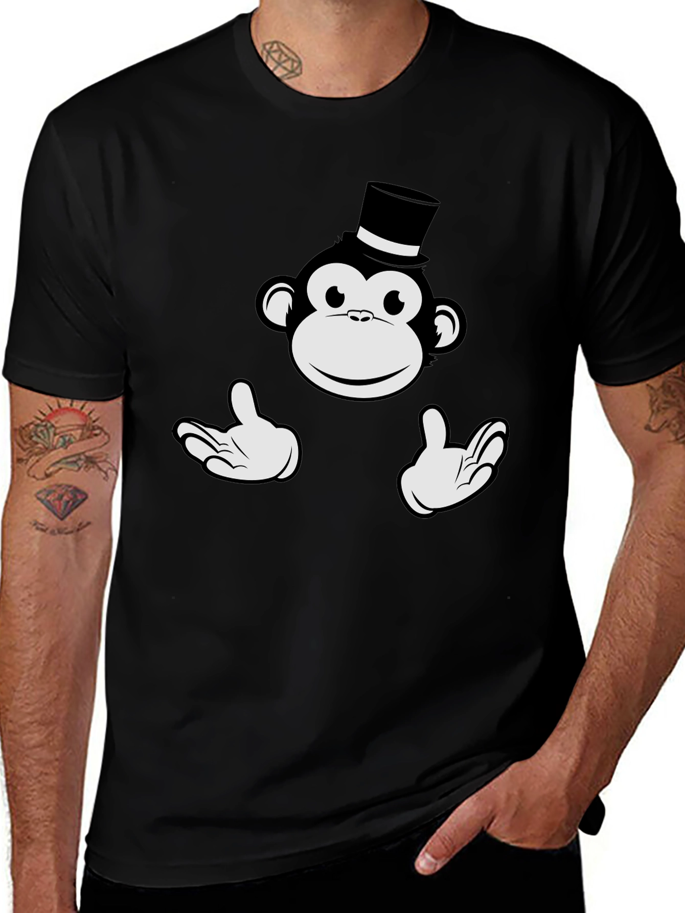Monkey Top Hat Graphic Tee - Black Cotton T-Shirt