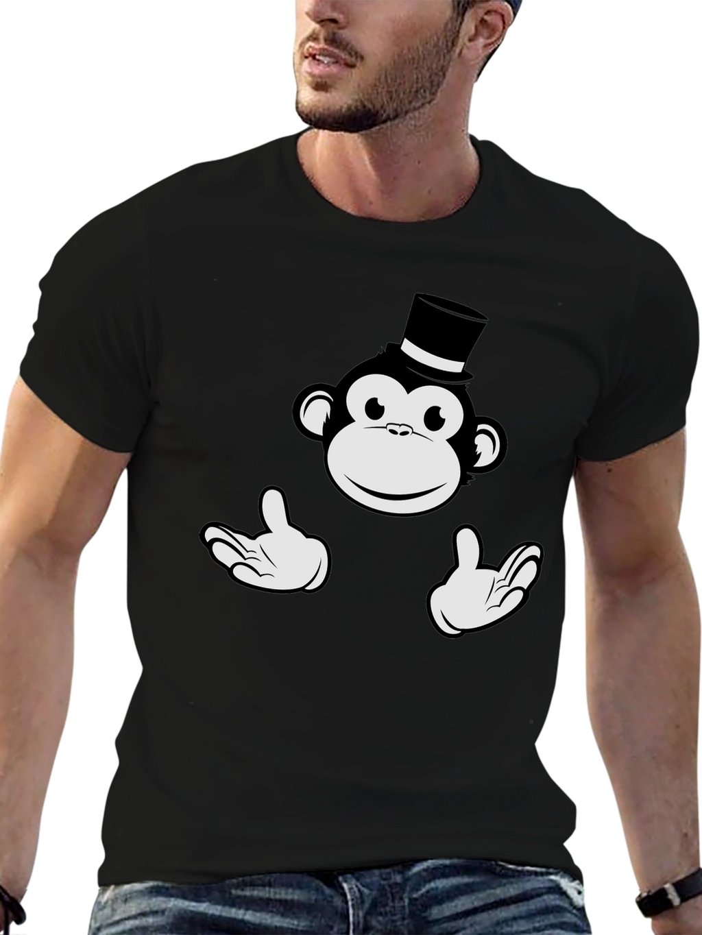 Monkey Top Hat Graphic Tee - Black Cotton T-Shirt
