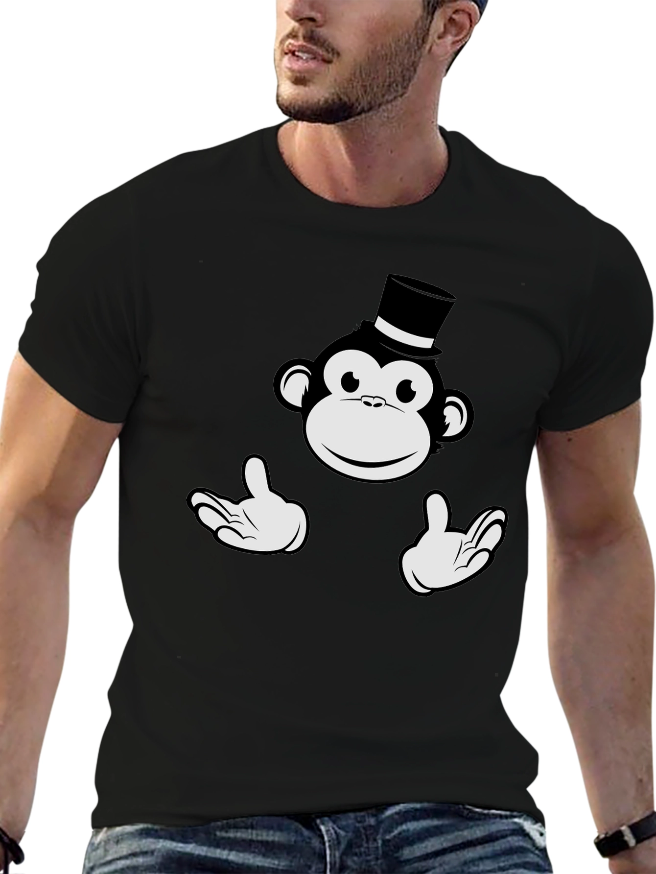 Monkey Top Hat Graphic Tee - Black Cotton T-Shirt