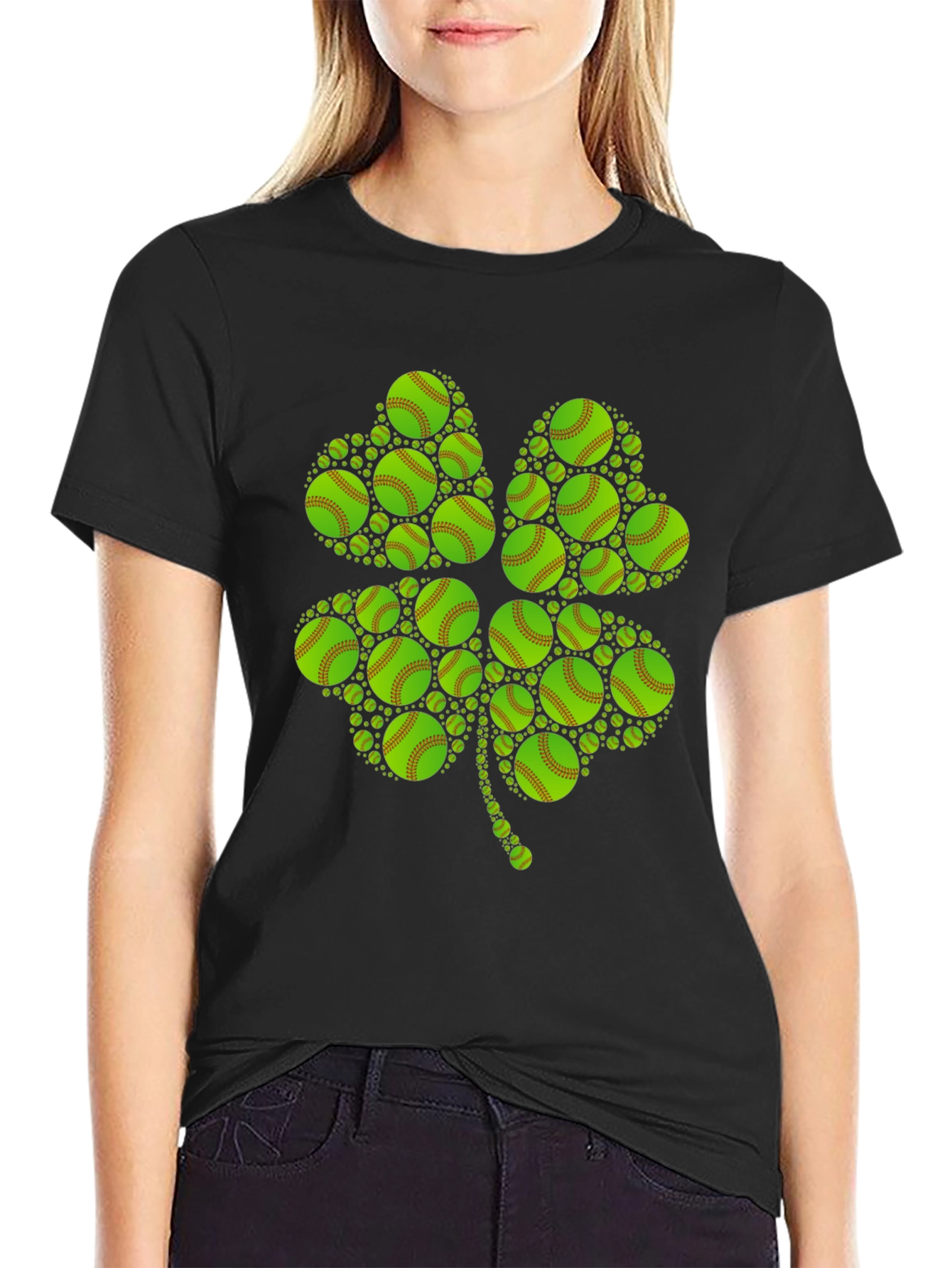 St. Patricks Day Softball Clover T-Shirt