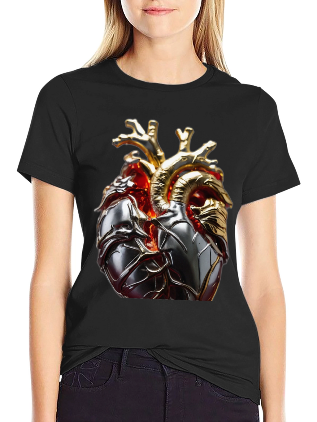Metallic Heart Graphic T-Shirt