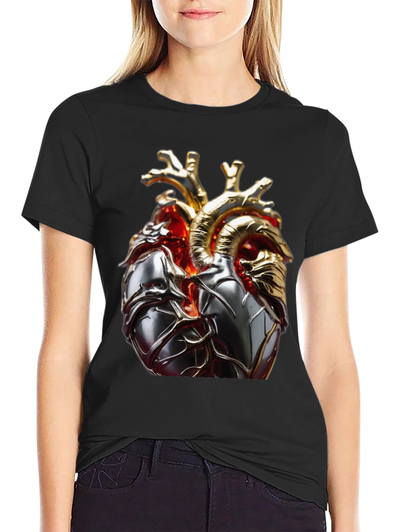 Metallic Heart Graphic T-Shirt