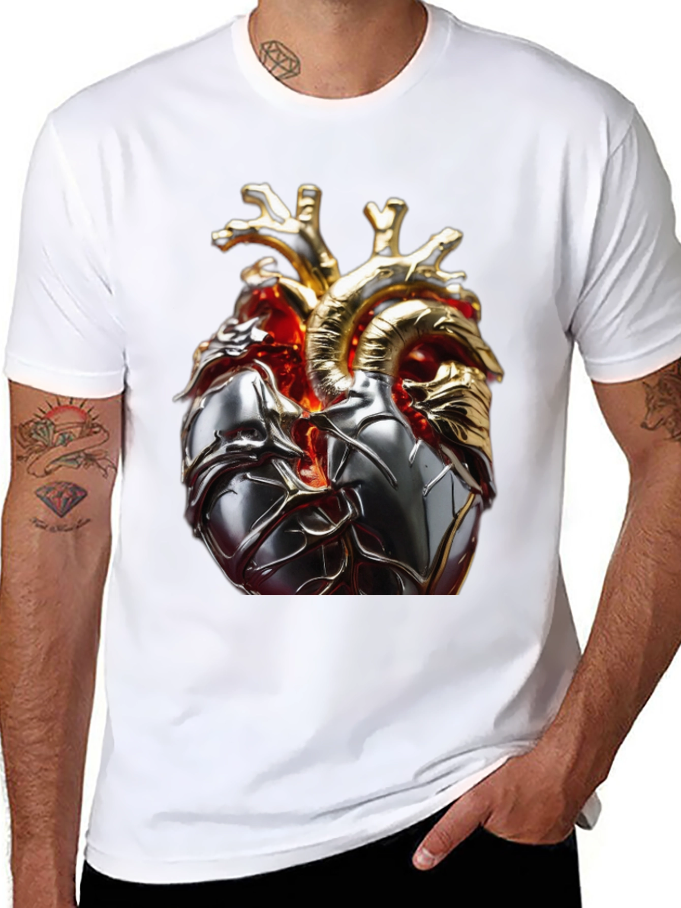 Metallic Heart Graphic T-Shirt